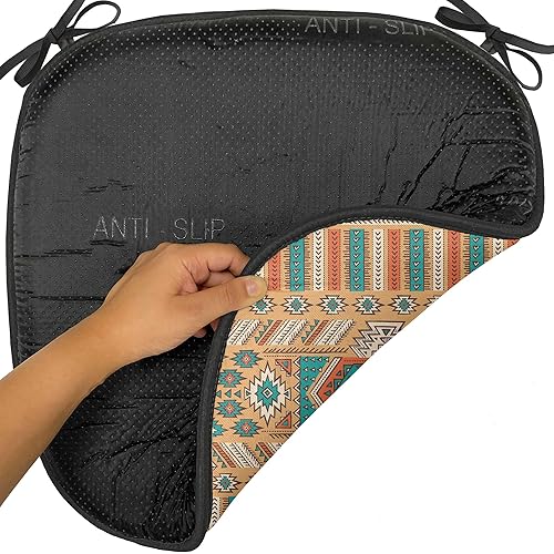 Miniatura 6 de Ambesonne Juego de 2 cojines tribales para asiento de silla, patrón de tribu secreta en estilo bohemio, acolchado de asiento antideslizante para
