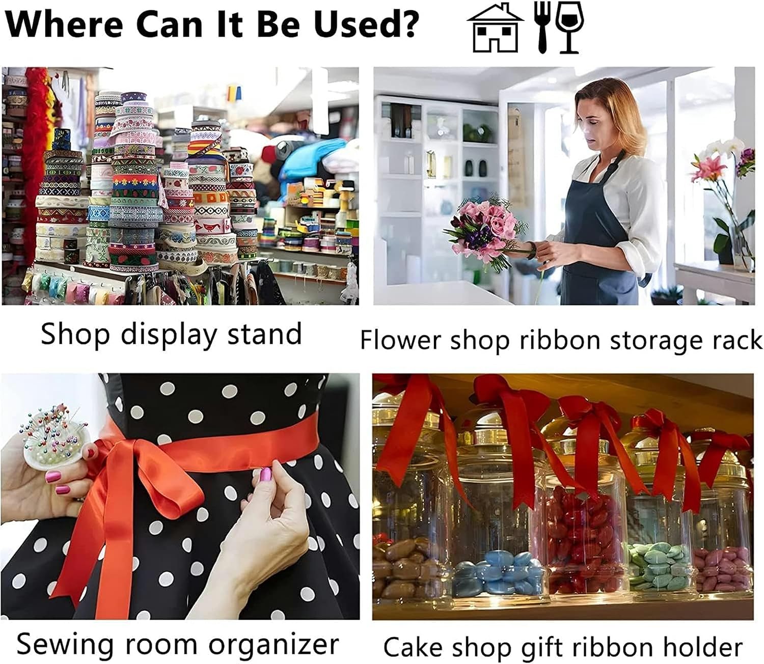 Ribbon Storage Display Rack Scarf Wooden Ribbon Holder Organizer Rack, Crafts Room Sewing Rolls Display Stand for Spool/Wrapping Paper Storage, with Removable Horizontal Bar image 3