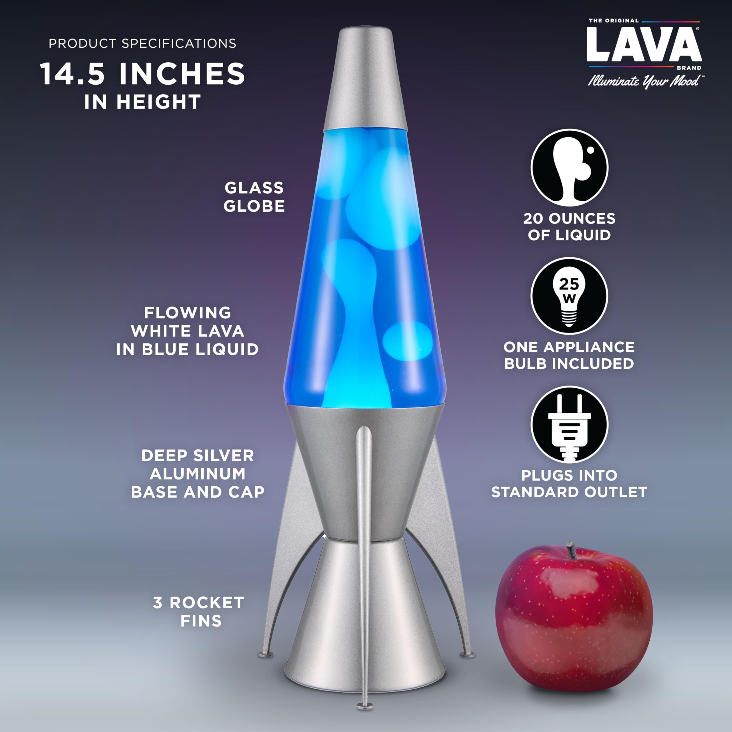 Lava Lámpara original, estratosfera gris de 14.5 pulgadas, lámpara de movimiento retro Rocket Fluid - Fluido blanco y azul, artículo #2390 (exclusivo de Amazon)
