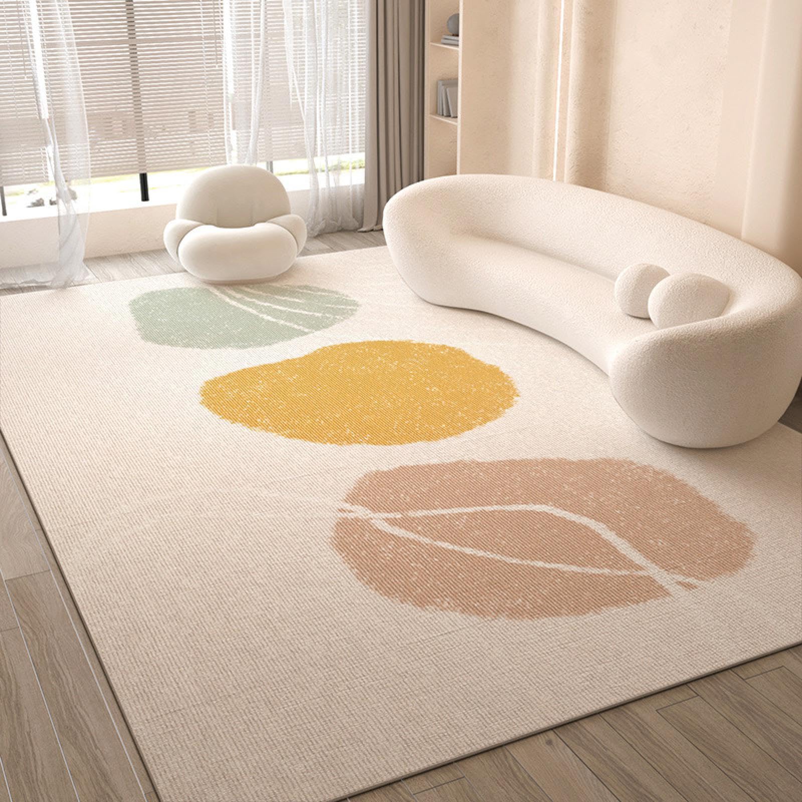 Tapis de chambre beige et crème 120x150 cm lavable pour salon bohème