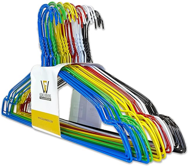 Goalwinners 50 Rainbow Coloured Galvanised 41cm 13 Gauge Metal Wire Coat Clothes Garment Trouser Bar Hangers. (Multi, 50 Pack)