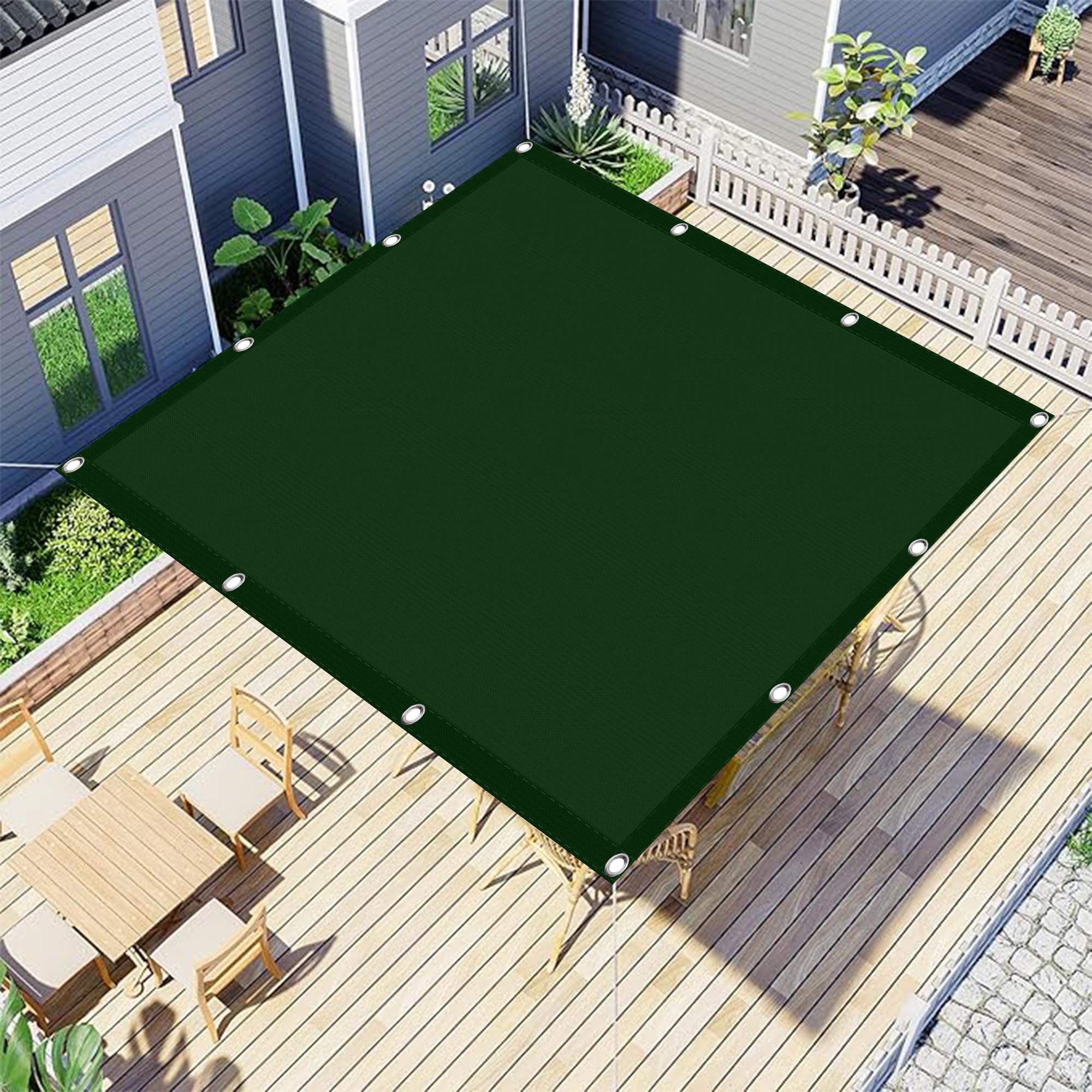 Filet d'ombrage avec oeillets 2x2m vert foncé pour terrasse et camping