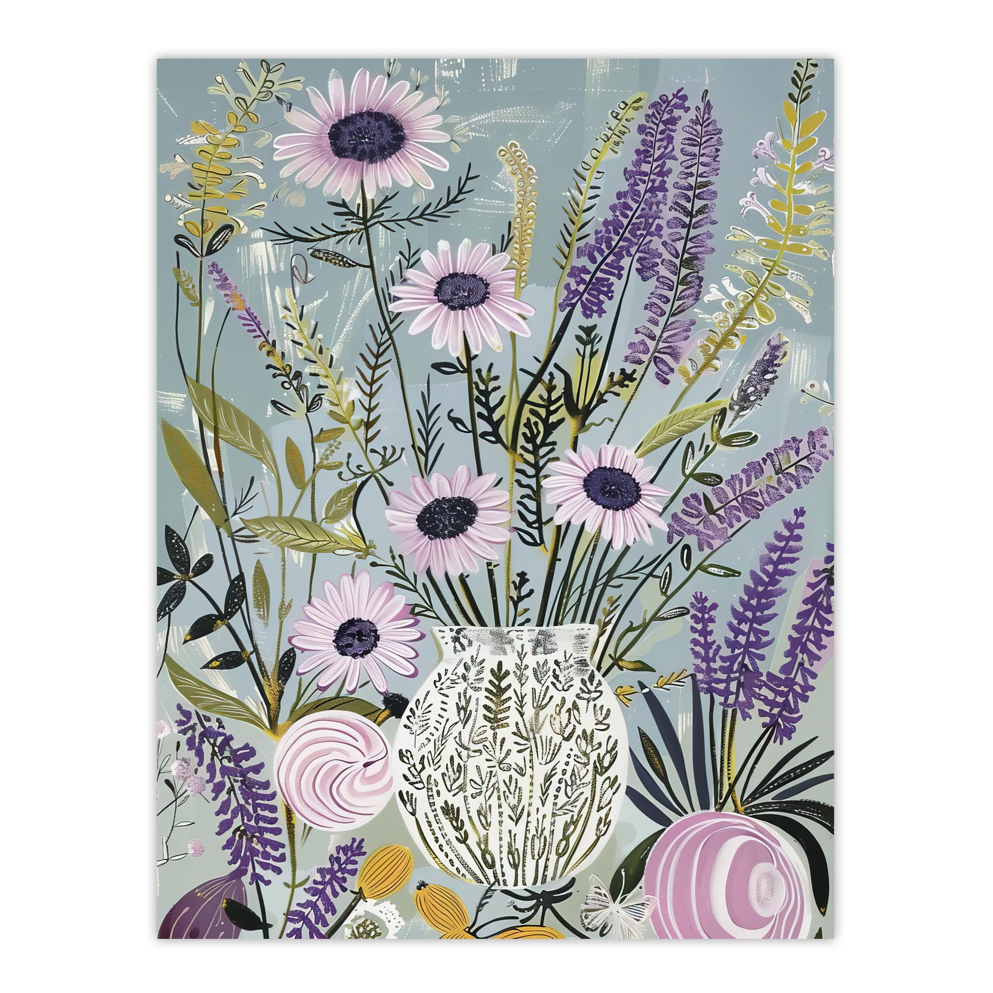 Artery8 Lavender Wildflowers Bouquet in Vase Fun Rustic Living Room Extra Large XL Wall Art Poster Print