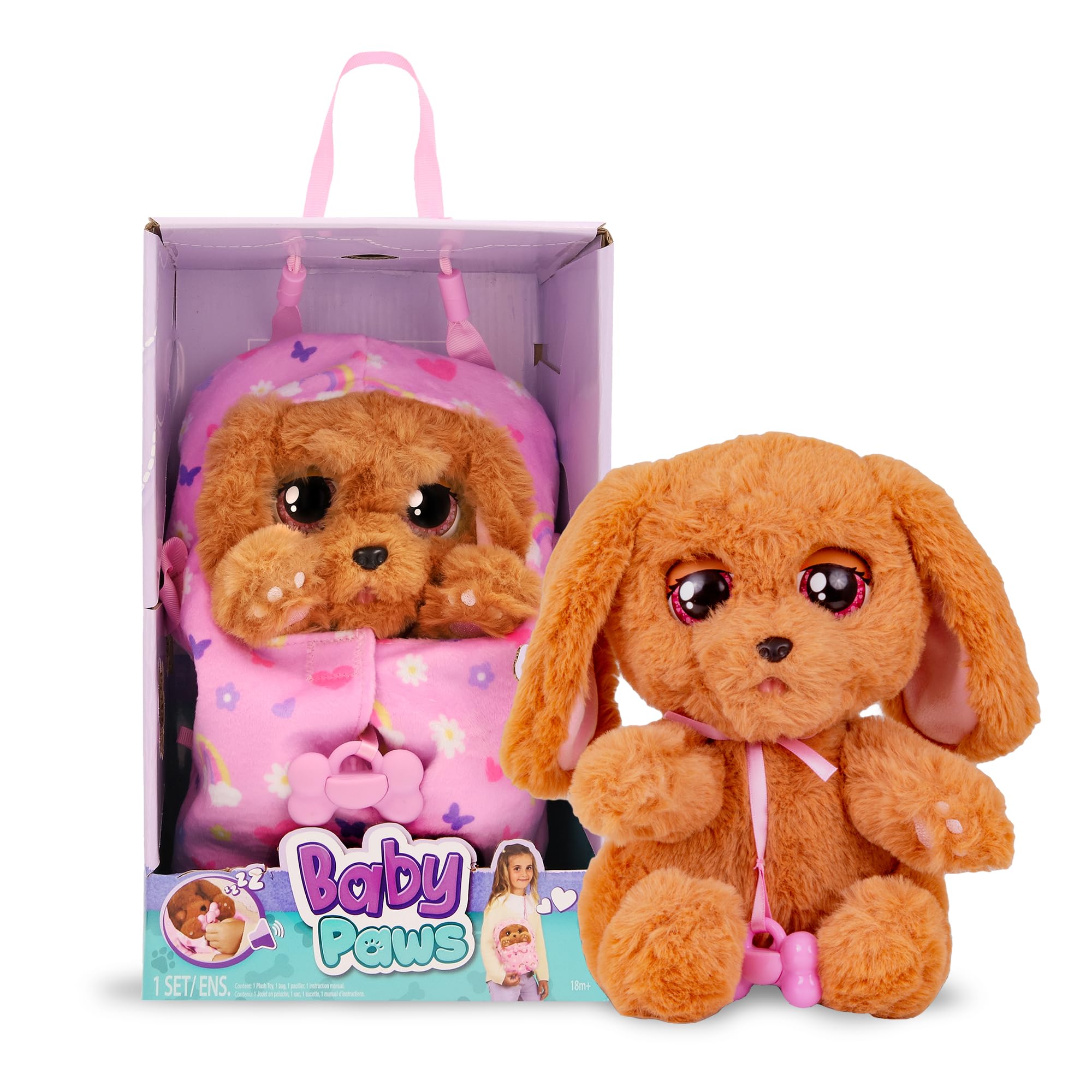 IMC Toys Baby Paws - Cocker Spaniel Puppy with Carrier| Soft and Cuddly Toy Puppy That Make 5 Adorable Sounds for Kids, Ages 4+