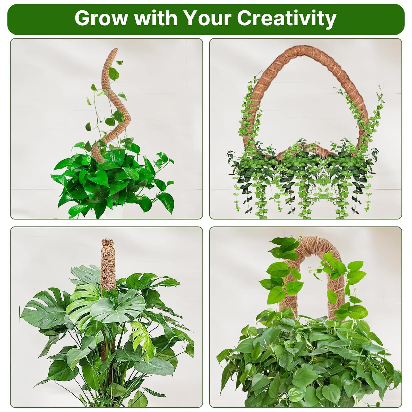 Tutor Monstera para Plantas Trepadoras 125cm - Soporte Plegable de Fibra de Coco, Palo de Tótem Apilable con Musgo Artificial para Enredaderas, Estacas de Coco Natural
