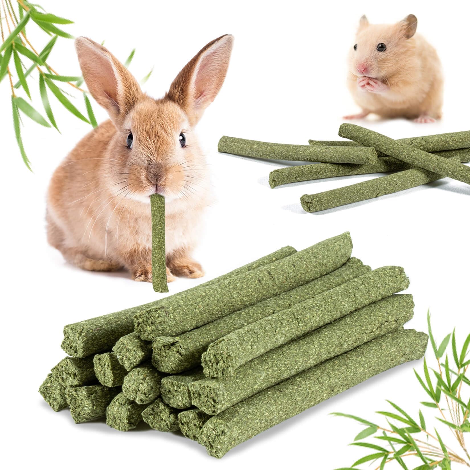 25 PCS Timothy Hay Sticks for Rabbits Guinea Pig Hamsters Chinchilla Bunny Chew Toys for Teeth Treats Accessories (alfalfa grass)