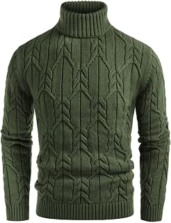 GRACE KARIN Men Turtleneck Sweater Long Sleeve Cable Knit Sweaters Slim Fit Mock Neck Twisted Pullover