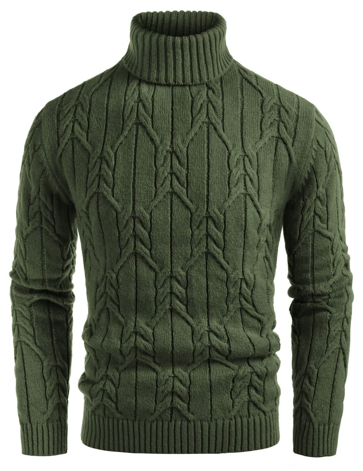 GRACE KARIN Suéter de punto torcido de color sólido de manga larga suéter de punto trenzado de cuello alto de los hombres, Verde ejército, XX-Large