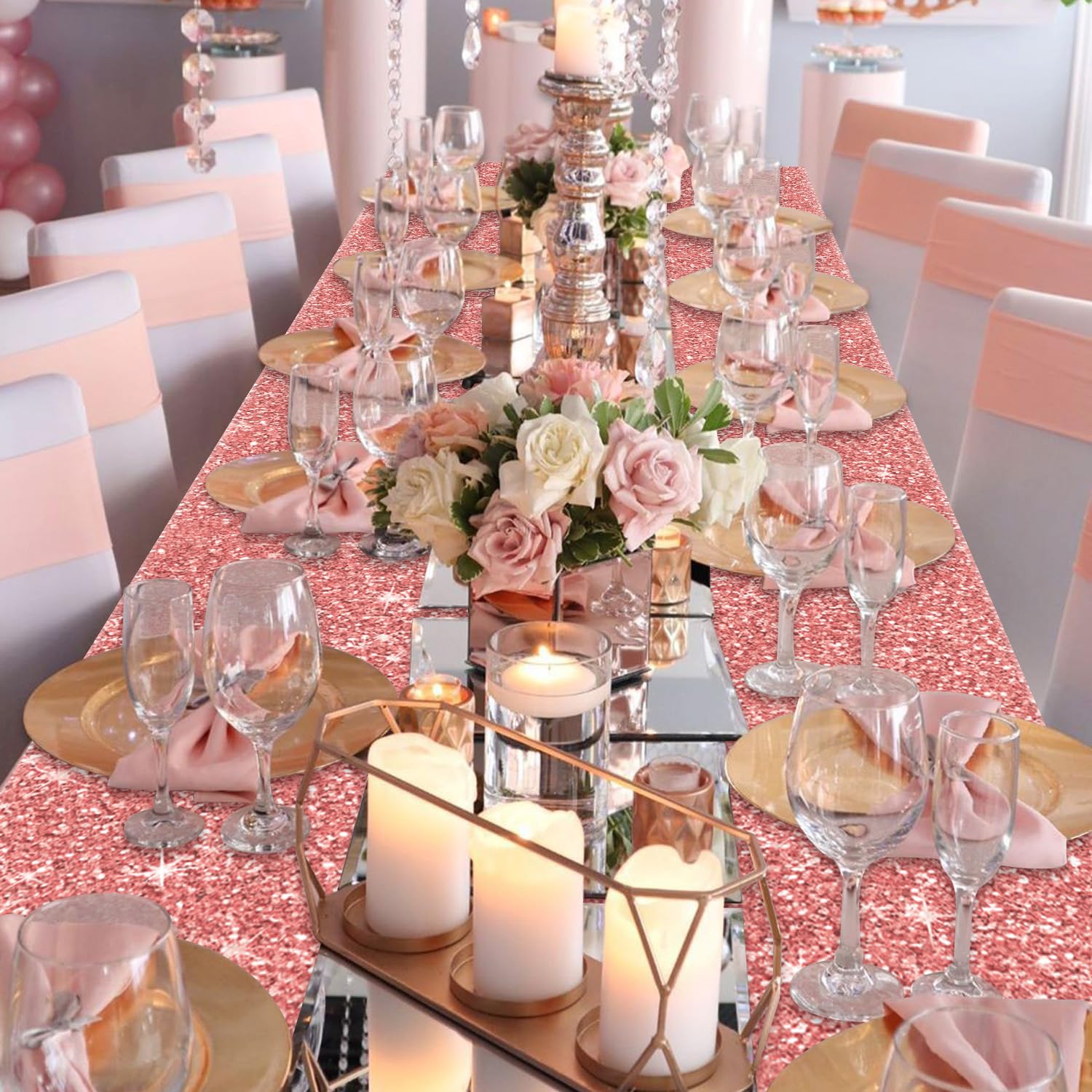 Tovaglia Rotonda Con Paillettes Rosa – 304,8 Cm – Scintillante Per Matrimoni, Feste, Compleanni E Baby Shower – Tessuto Paillettes - 4