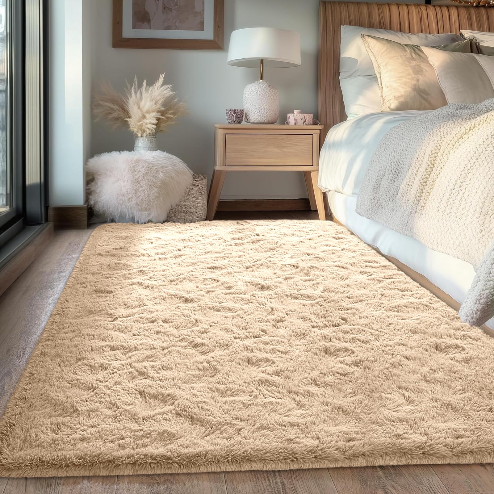 FVVRAX 90x150cm Ultra-Plush Beige Shaggy Area Rug for Bedroom & Living Room – Machine Washable Luxury Carpet, Non-Slip Fluffy Floor Mat for Cosy Homes, Nursery & Dorm Decor — image 1