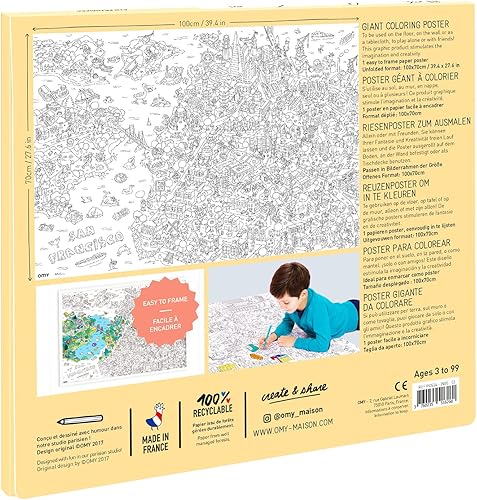 Miniatura 6 de Omy Póster gigante para colorear  San Francisco  Mapa de San Francisco  Descubre la ciudad Golden Gate  40 x 28 pulgadas  Juego creativo y diversión