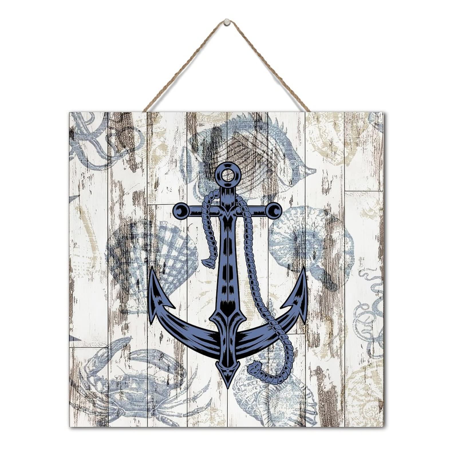 Plaque murale en bois avec gravure d'ancre nautique positive premium