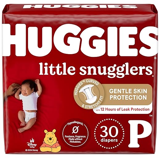 Huggies Newborn Diapers, Little Snugglers Baby Diapers, Size Preemie (up to 6 lbs), 30 Count