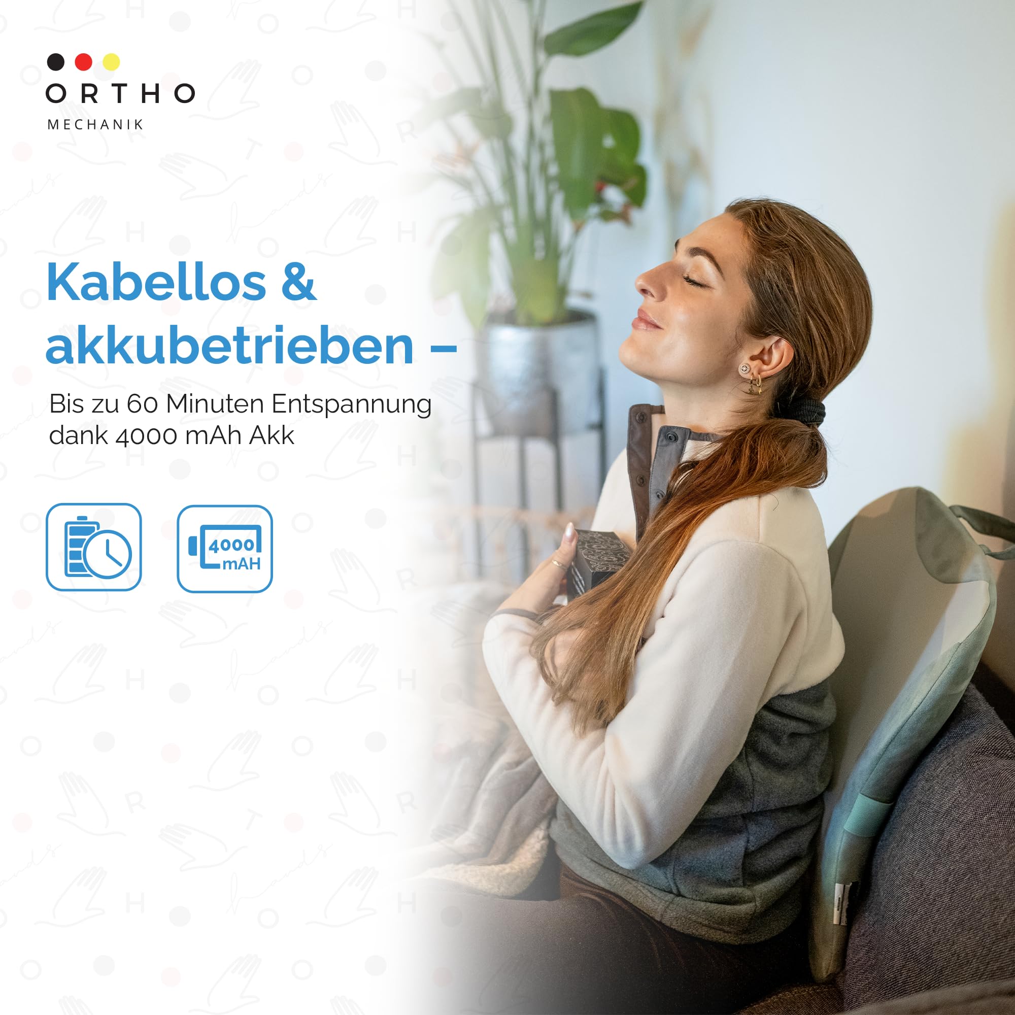 OrthoMechanik Rücken 2.0 - Rückenmassagegerät kabellos, mit Wärme | 4D-Massagebewegung, ultraflach & komfortabel für Büro & Zuhause
