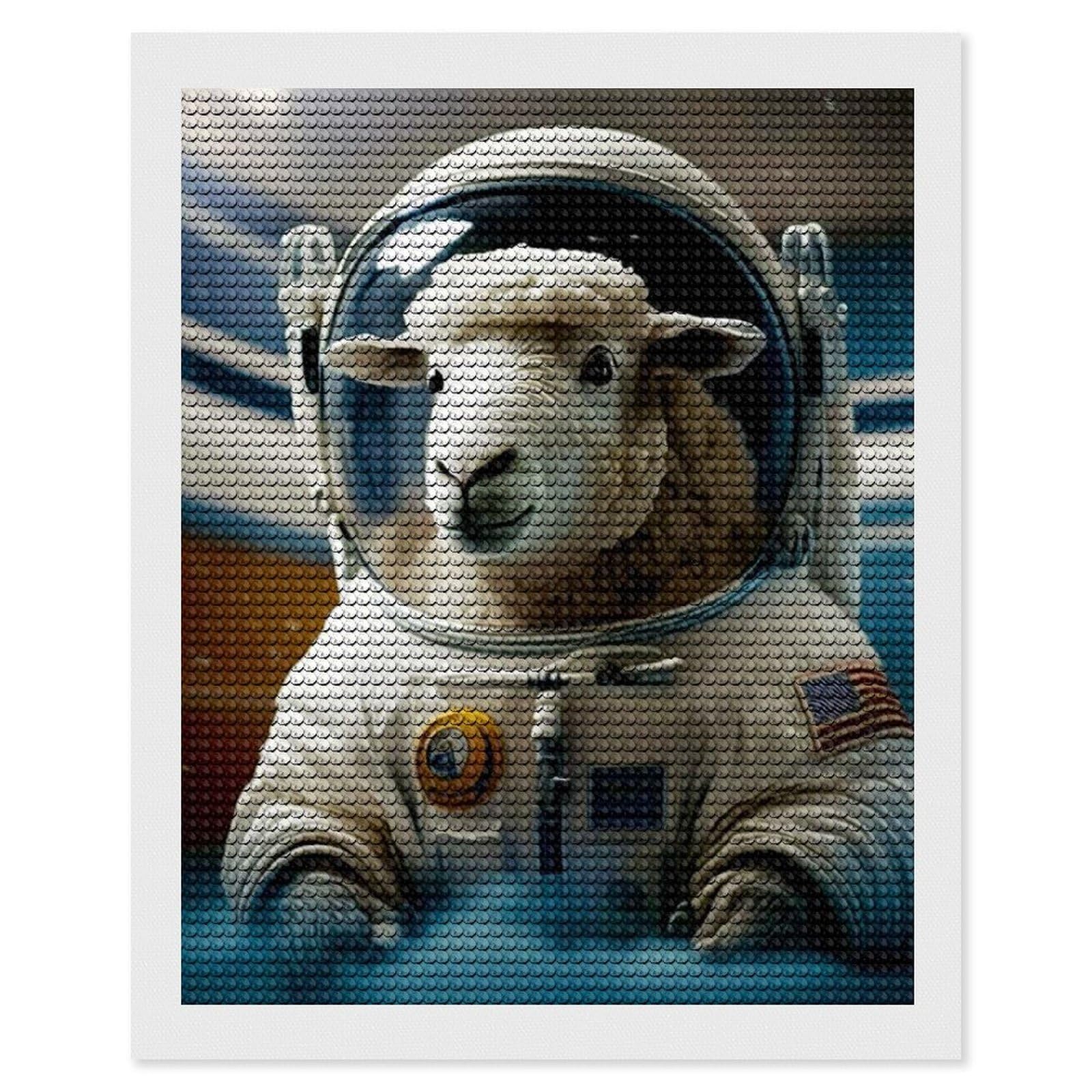 Junmoney Sheep Astronaut Diamond Art Kit 16"x20", Modern Decor, Farmhouse Decor, Home Wall Art, Festive Craft Gift, Handmade Wall Decor