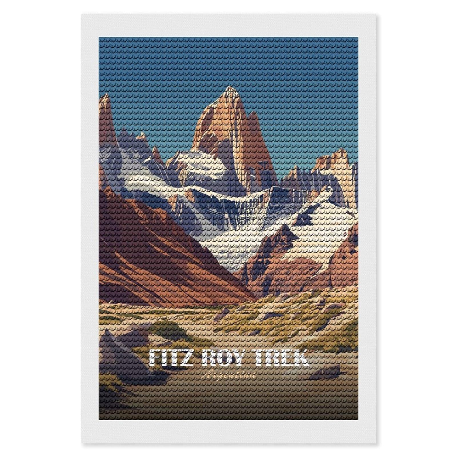 Junmoney Fitz Roy Trek, Argentina Landscape Diamond Art Canvas 8"x12", for Adults, Pleasing Wall Art Project, Modern Decor, Gift Idea, Nice Detail and Sparkle