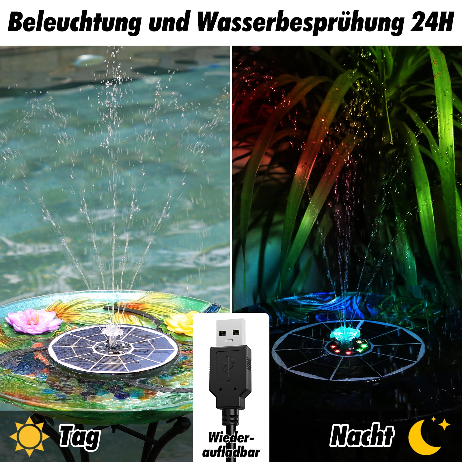 AISITIN 6.5W LED Solar Springbrunnen für Außen mit Fernbedienung, Solar Schwimmender Fontäne Pumpe mit 4 Sprüh Effekten,mit Akku und Gebührenpflichtig,Solarbrunnen für Draussen für Garten,Vogelbad