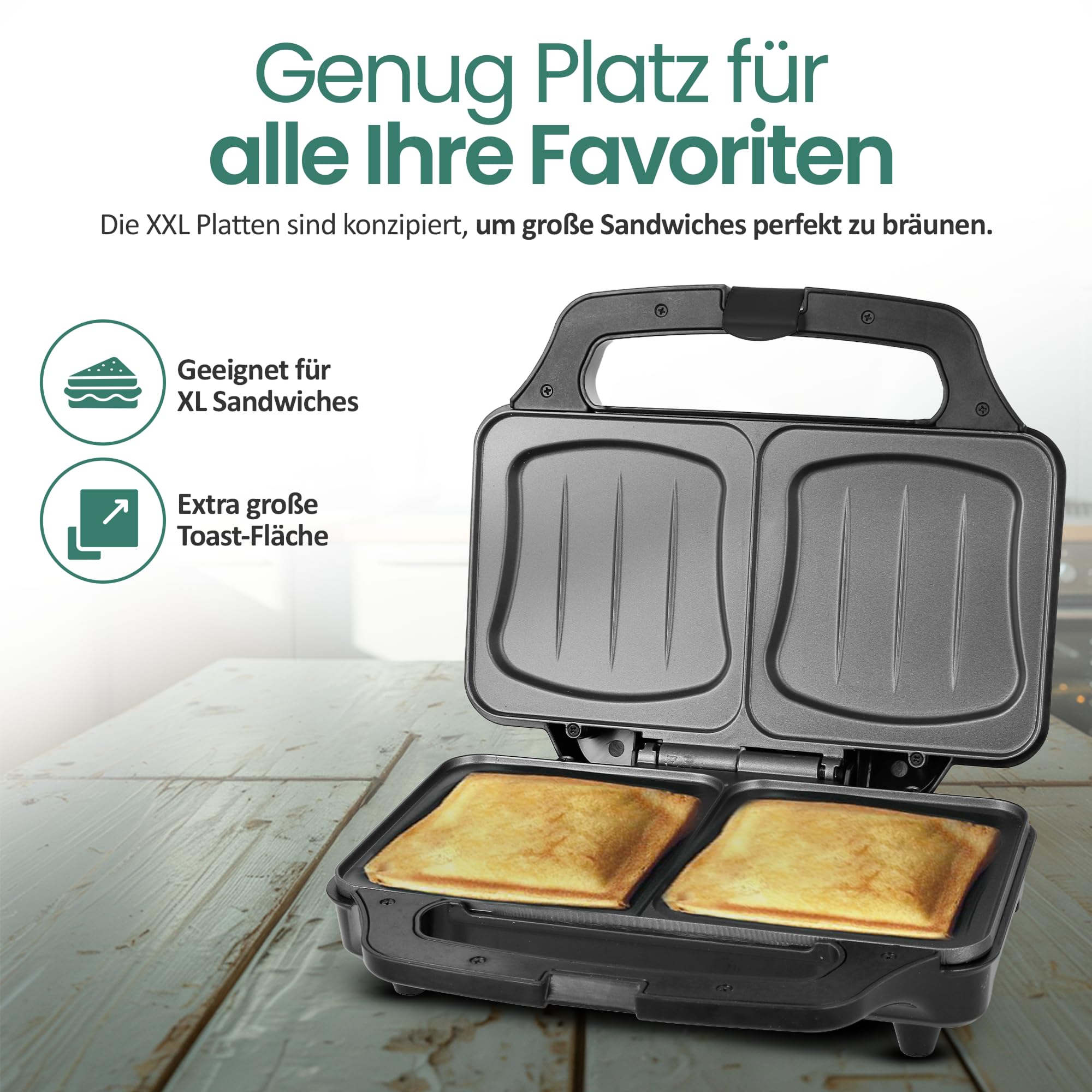 Emerio - Tostapane XXL adatto per toast di tutte le dimensioni, privo di BPA, forma a conchiglia, facile da pulire, il formaggio non cola, per la casa e il giardino, testato 03/2019, 900 Watt