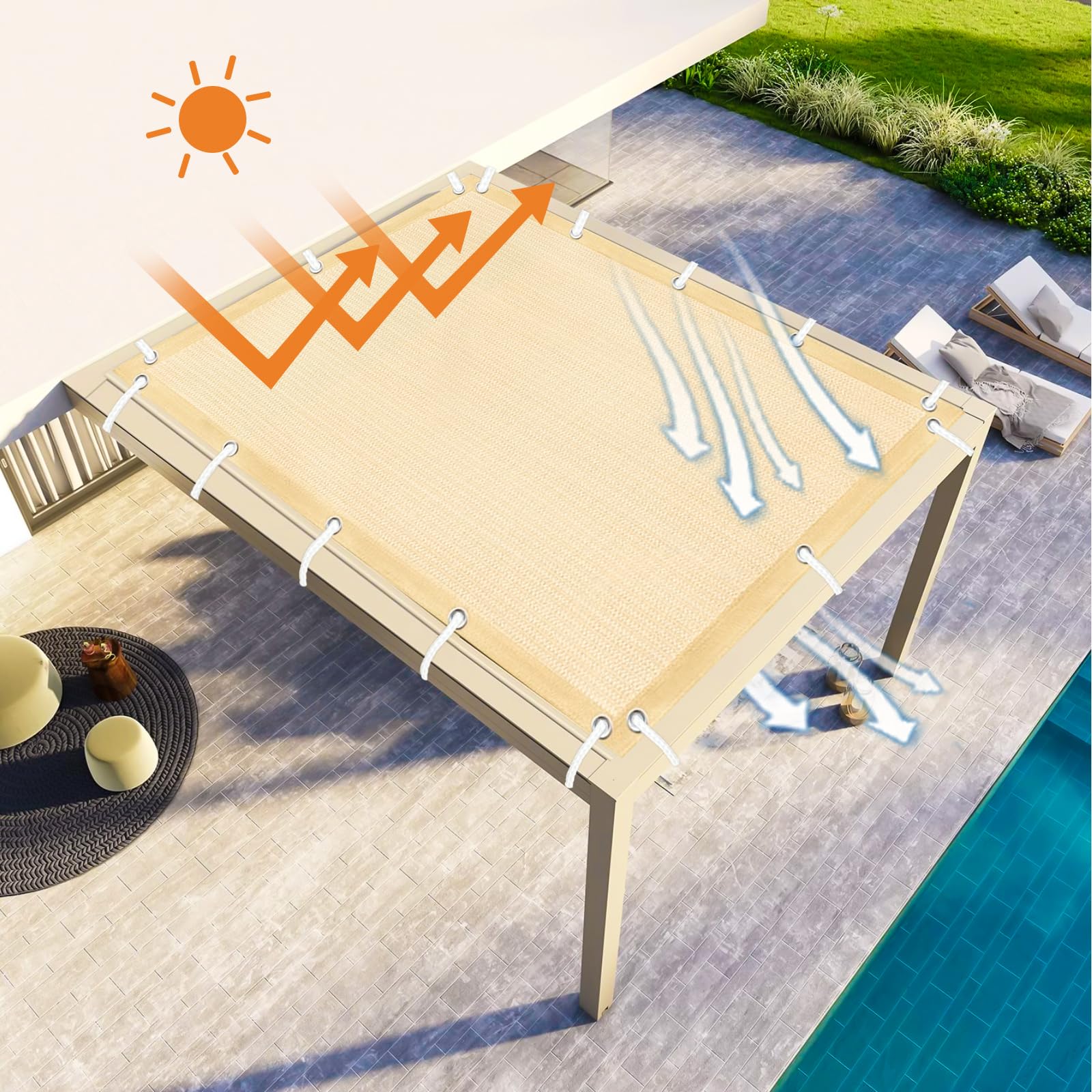 KANAGAWA Pergola Shade Cloth 10'X20' Wheat Outdoor Sun Shade Cover with Grommets 90% UV Block Privacy Screen for Patio, Backyard, Carport and Outdoor Spaces