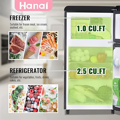 Miniatura 3 de WANAI Mini refrigerador retro de 3.5 pies cúbicos con congelador, refrigeradores compactos, nevera pequeña negra, refrigerador clásico de doble