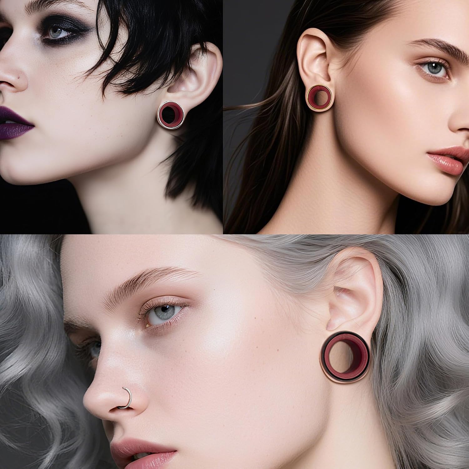 DOEARKO 6PCS Heart Shape Ear Tunnels Plugs Stainless Steel Hollow Double Flared Ear Gauges Tunnels Stretcher Body Piercing Earring Jewelry for Women Men 8mm-19mm