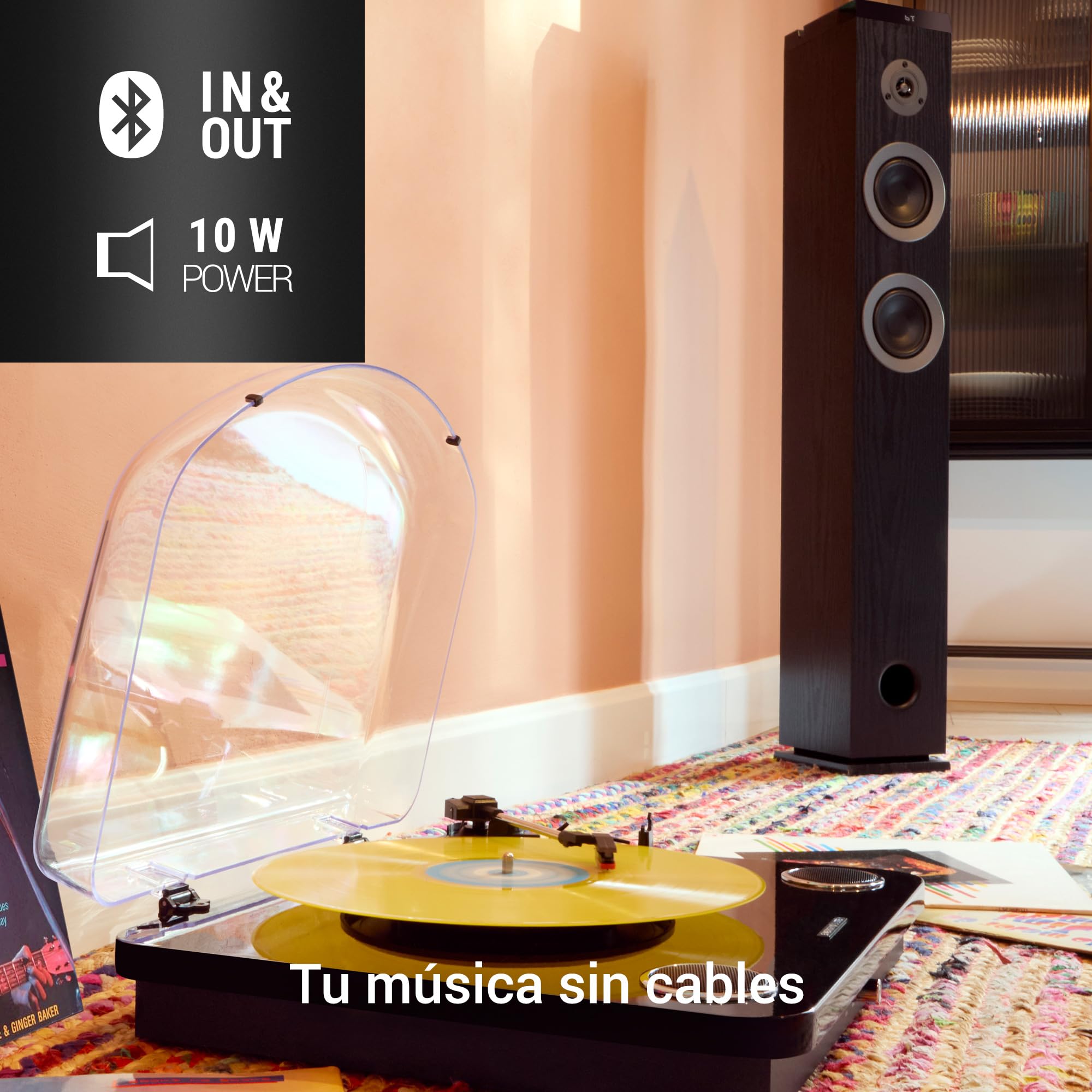 Energy Sistem Spin Giradischi Vinili Bluetooth Vintage Lettore LP 33 45 78 Giri Con Casse Integrate Altoparlanti 40W USB RCA Encoder Auto Stop Ago Magnetico Cartuccia Bambù Piatto Feltro