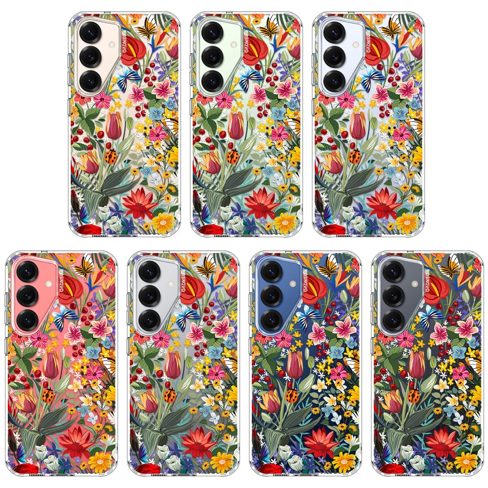 MOSNOVO Case for Samsung Galaxy S25 / Galaxy S24, [Buffertech 6.6ft Military-Grade Drop Protection] [Anti Peel Off Tech] Clear TPU Bumper Phone Case Cover Design - In The Garden - 4