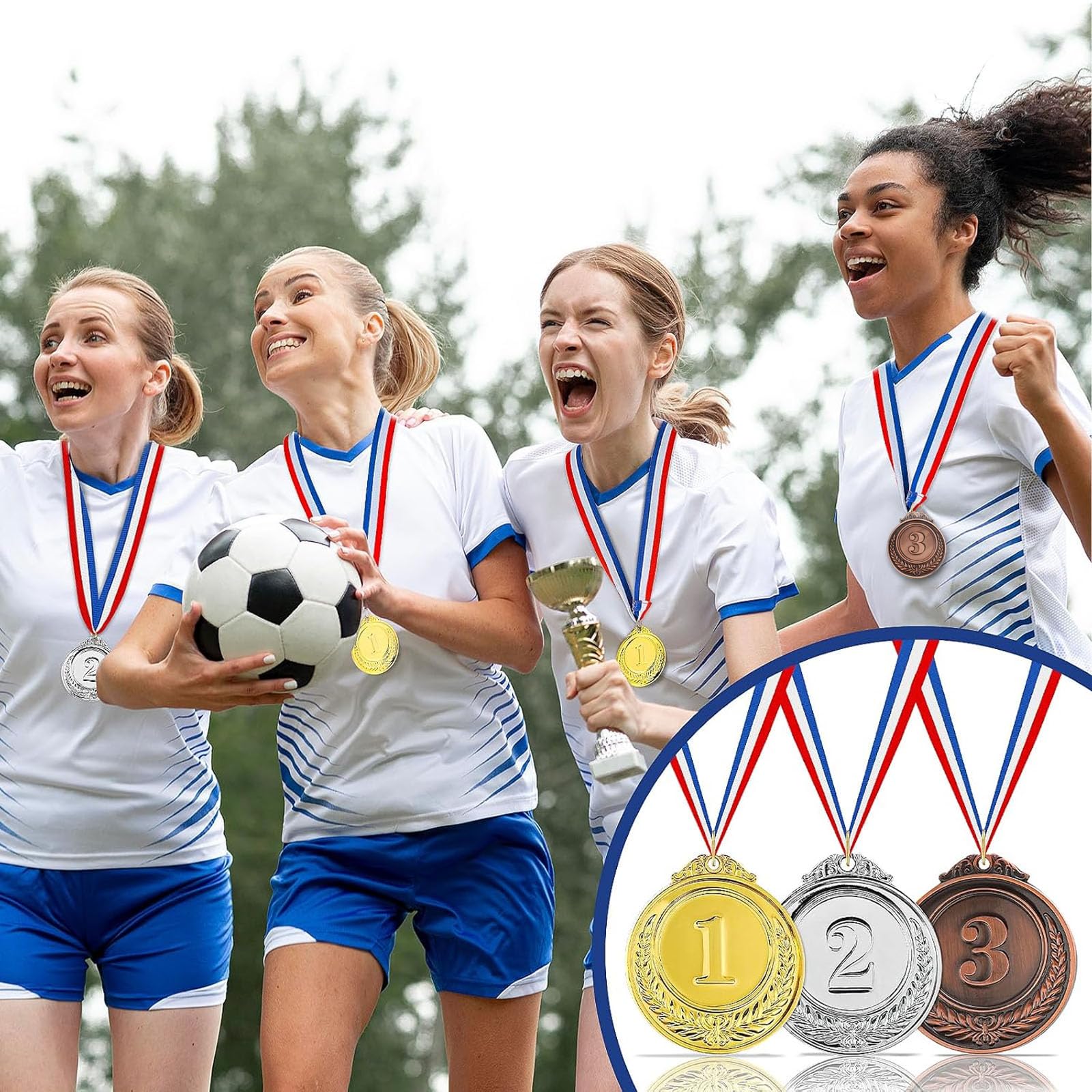 9 Pezzi Medaglie Premiazioni Metallo, Medaglia Oro Argento Bronzo con Nastro Collo Vincitore di Medaglie per Bambini Giochi Feste di Giorno la Giornata dello Sport 5.0cm