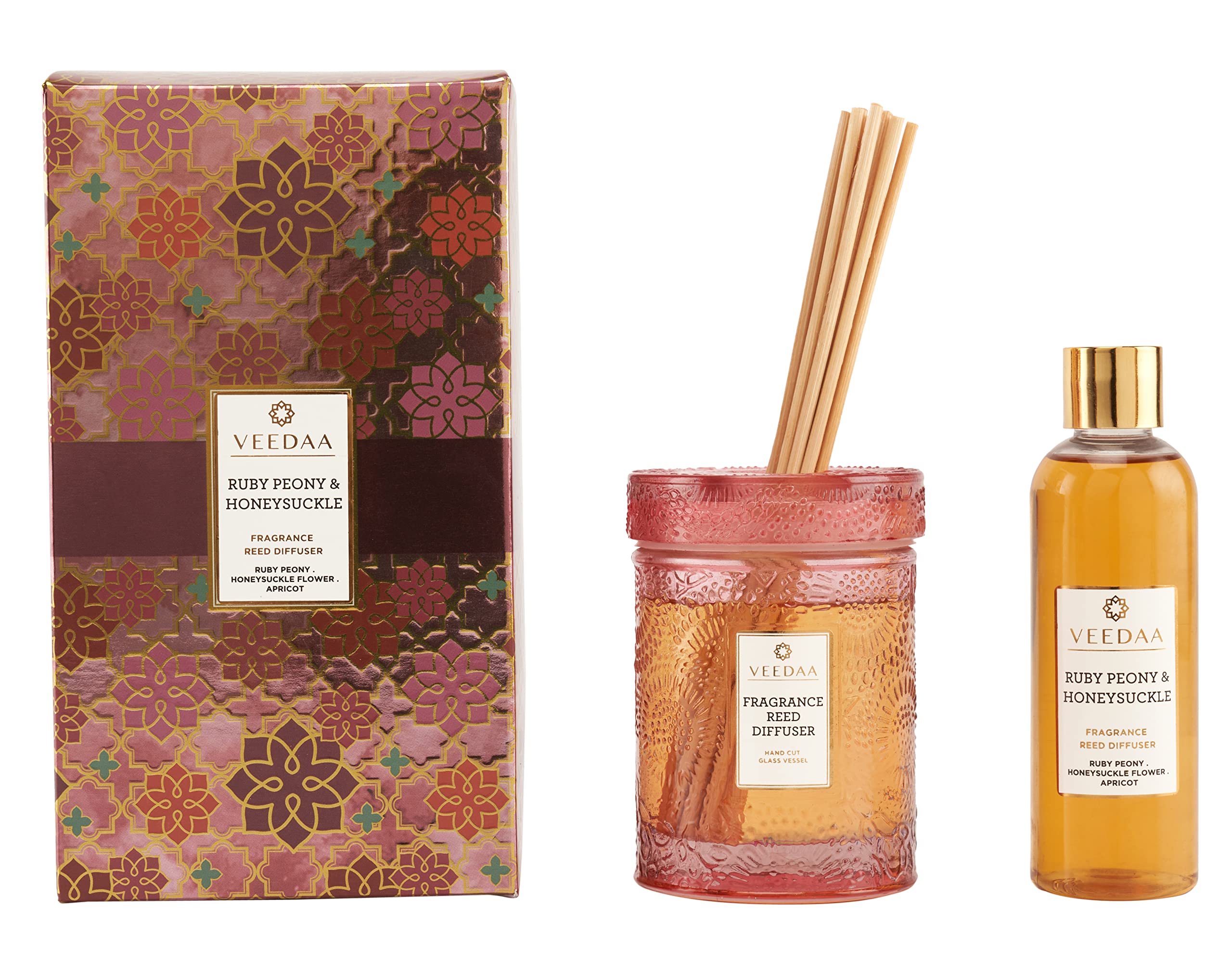 VEEDAA Reed Diffuser Set Ruby Peony & Honeysuckle (Lasts 3 Months ...
