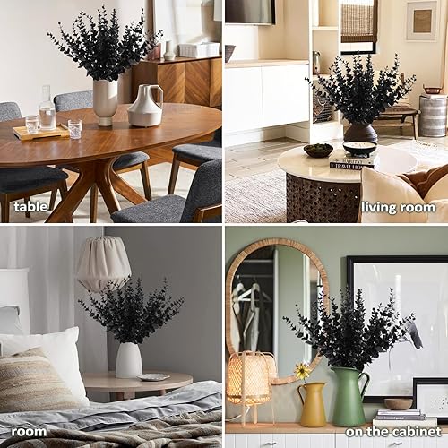 Miniatura 4 de 36 tallos de eucalipto negro, hojas de eucalipto artificiales, ramas de eucaliptos falsos, decoración de hojas de eucalipto sintético para