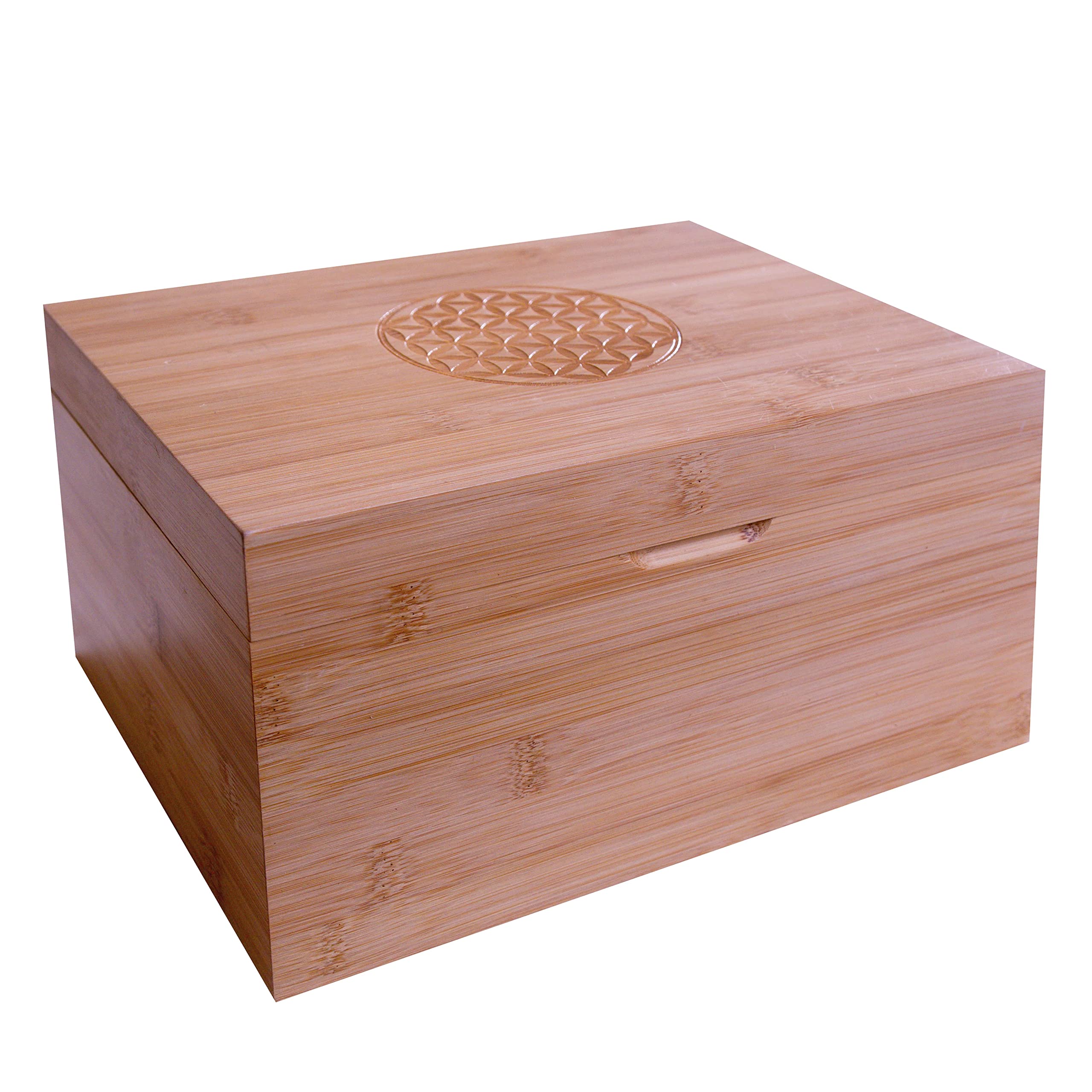 MiraclesBamboo Decorative Box and Organizer with Flower of Life for your Personal Items and Accessories. Natural Wood Craftsmanship, Smooth Finish