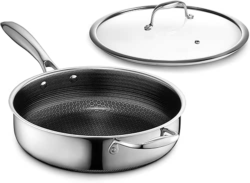 HexClad Hybrid Nonstick 3.3-Quart Deep Sauté Pan with Tempered Glass