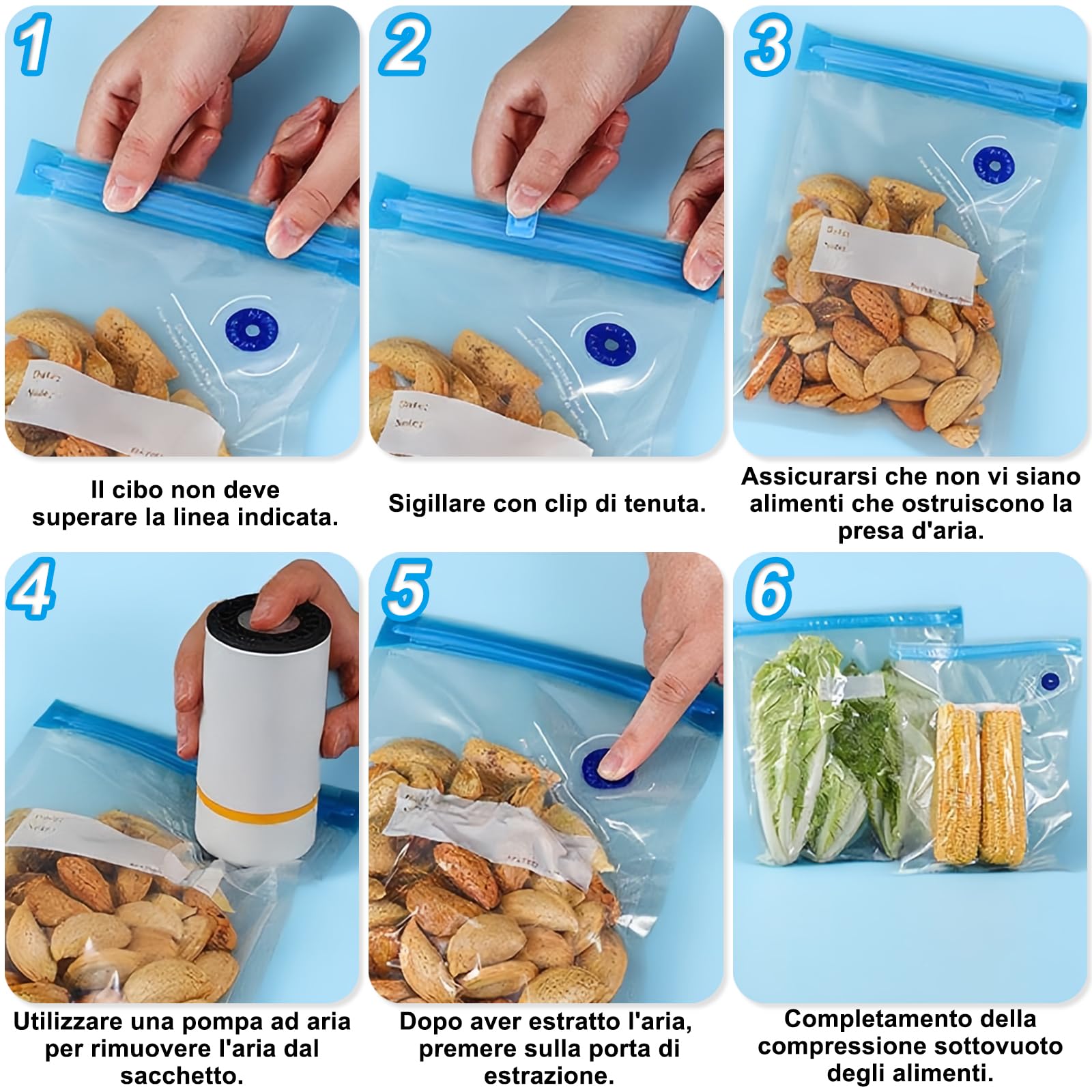 20-pezzi Sacchetti Sottovuoto Alimenti: Buste Sottovuoto Alimenti con Valvola Riutilizzabili Senza BPA - per la Conservazione Degli Alimenti - Cucine Domestiche e Picnic(21x22/26x34cm)