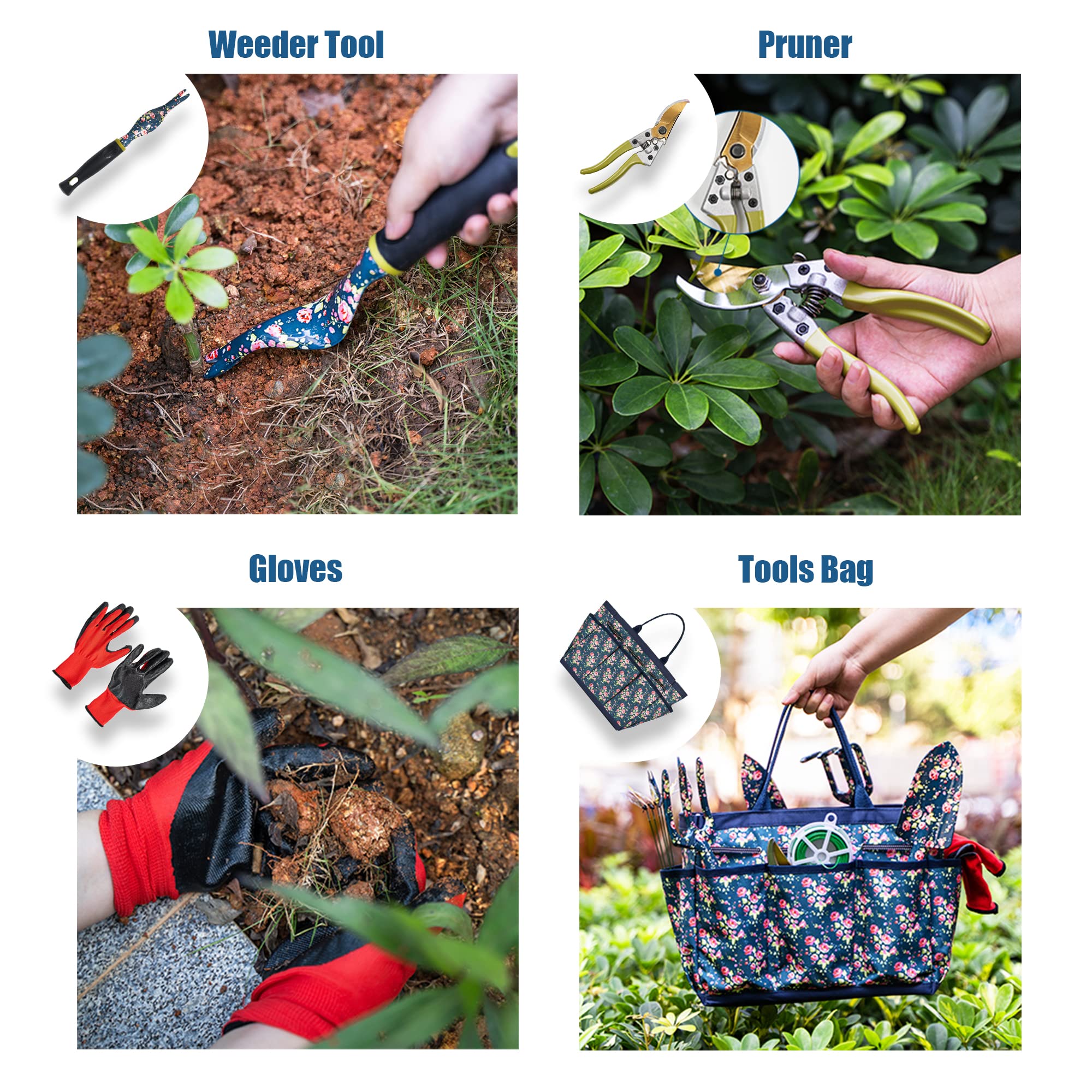 Juego de herramientas de jardín, 25 herramientas de jardín florales resistentes, kit de jardinería de aluminio a prueba de óxido con pala de jardín, pala, podadora, guantes, regalo ideal de