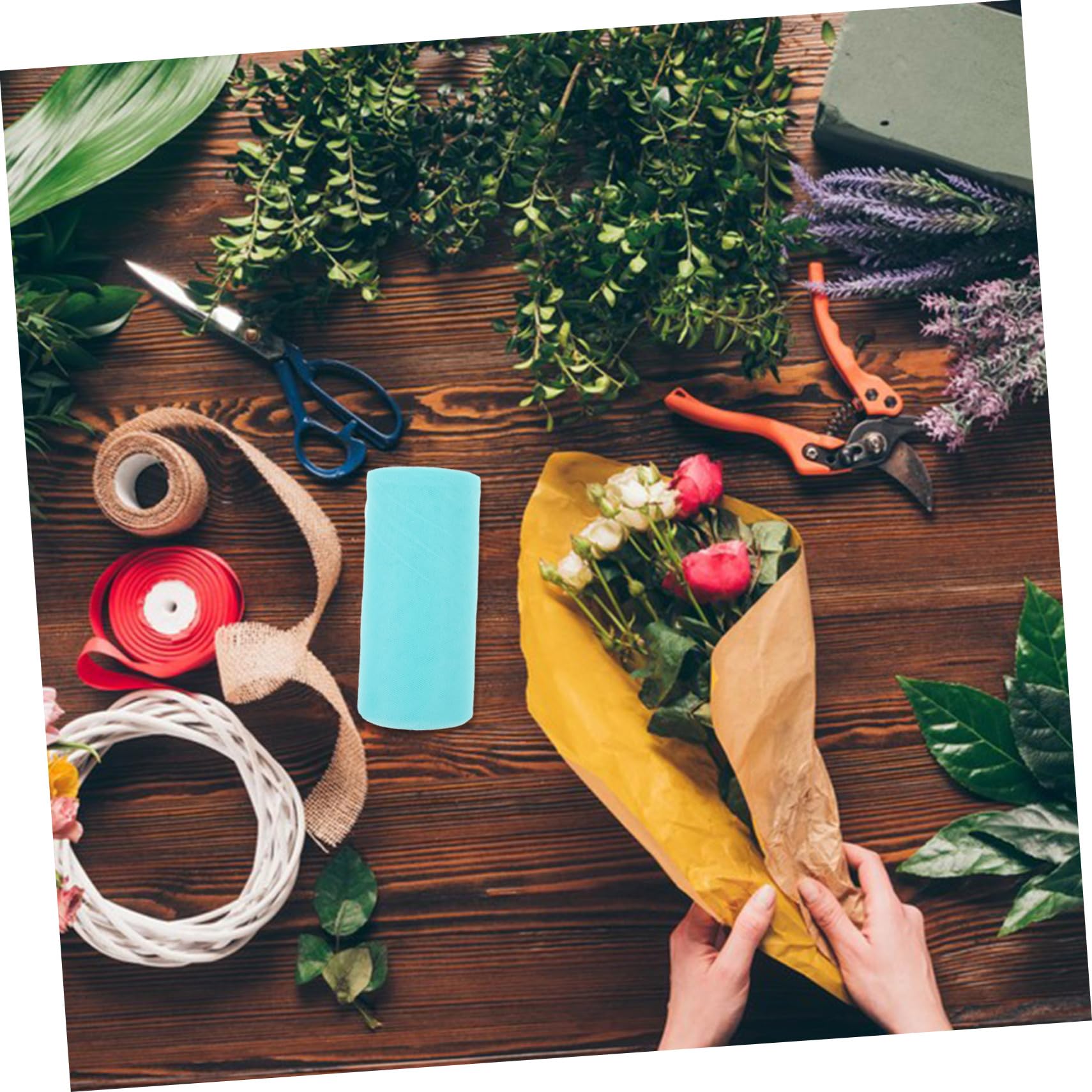 HOODANCOS 1 Roll Mesh Roll Embroidered Sheer Curtains Decorative Ribbon Tulle Wedding Flowers Bouquets Dining Table Decor Wedding Arch Drapes Home Decor DIY Table Skirt Green Polyester