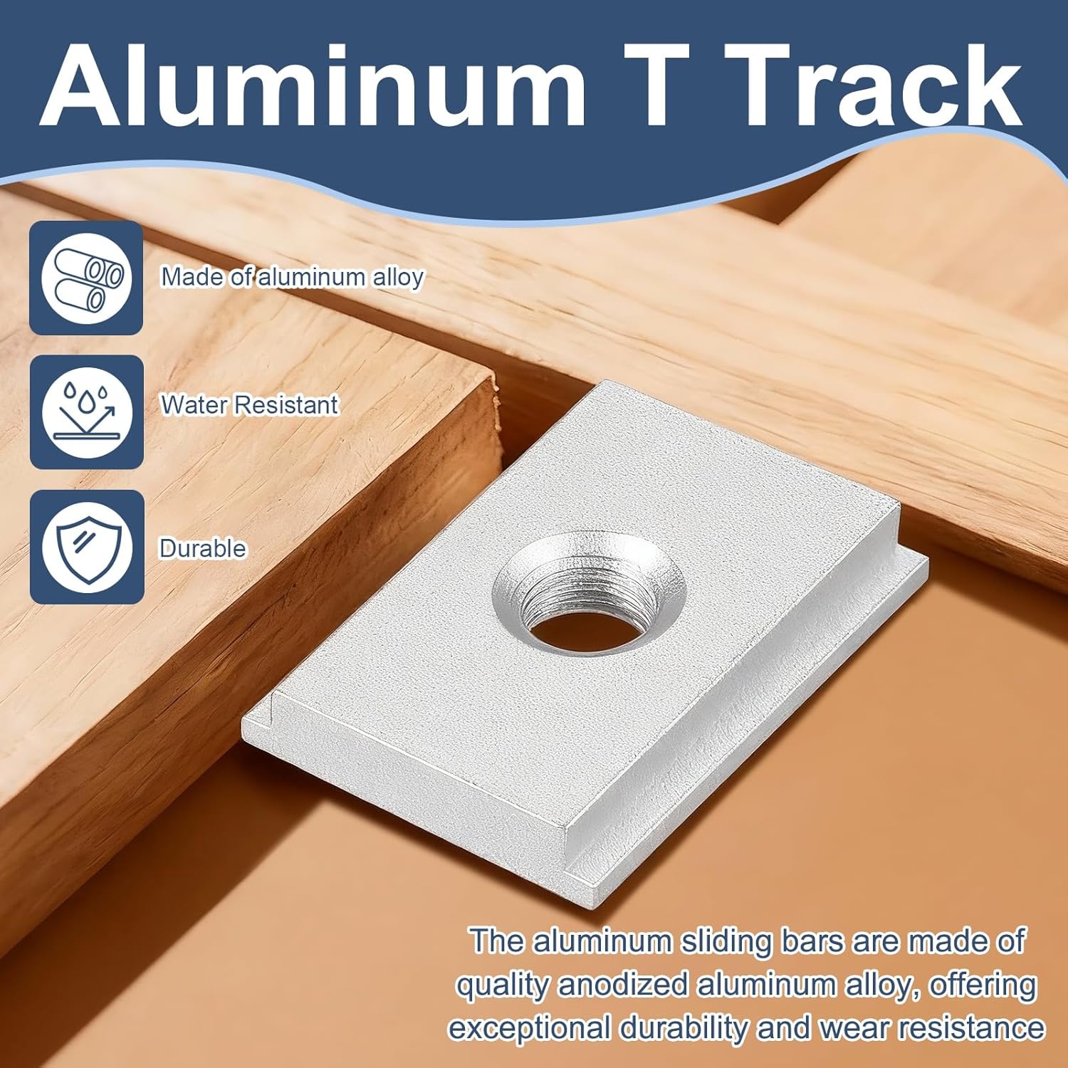 M METERXITY Aluminum t Track (10Pcs, 1.2Inch, M6, Silver)- T-Slider for T-Slot Miter Slider, Double-Cut& Pre Drilled Mounting Holes, Apply to Woodworking/Fixtures/Crosscut Sled/Router Table