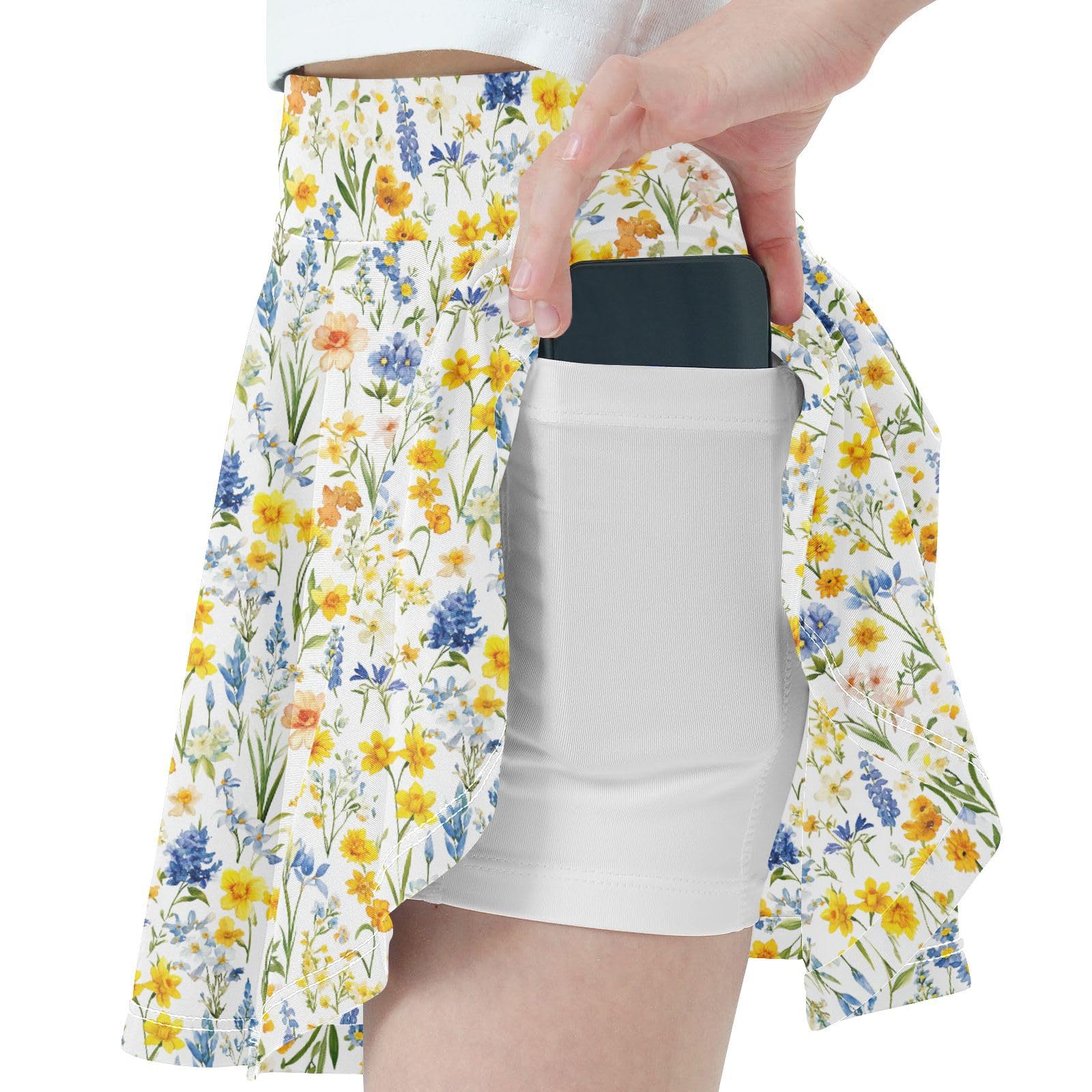 Colorful Spring Floral Girls Athletic Skirt with Built in Shorts Kids Pleated Tennis Skirt with Pockets Flowy Little Girl Skort