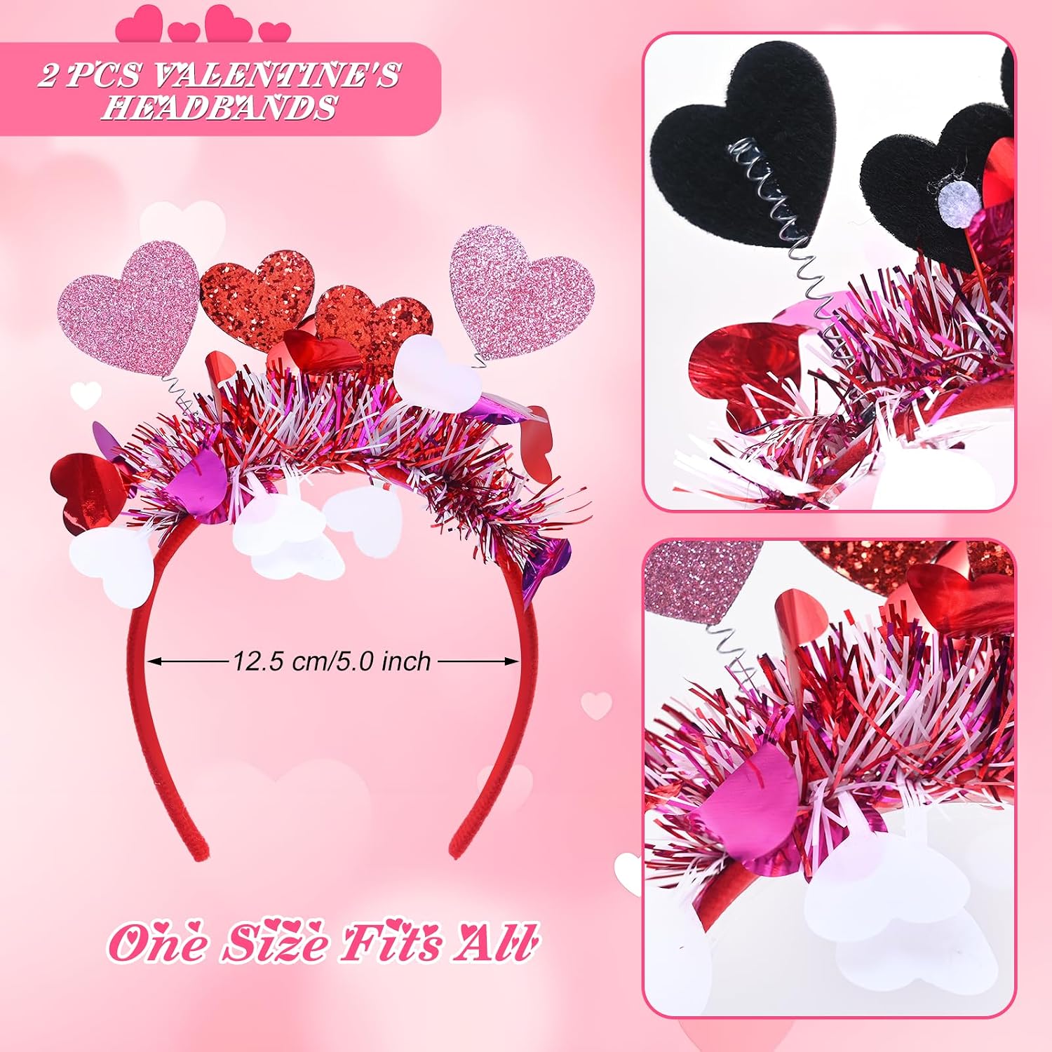 Mega-L 2Pcs Valentine's Headband, Valentine's Day Party Supplies Party Favors, Valentine's Red Pink Headbands Headwear for Girls, Women, Couple Valentine's Photo Booth Props for Valentines