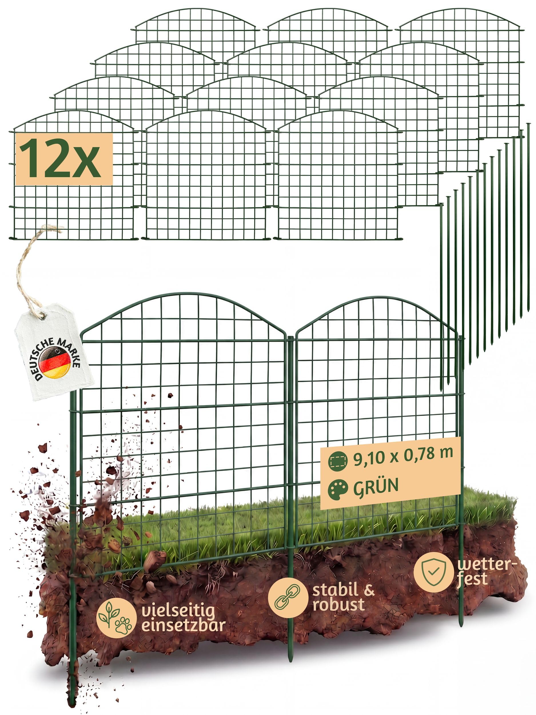 Valla de jardín enchufable Valla de Estanque para Estanque 12 Elementos de Valla Metal para Perros 78 cm Altura Verde