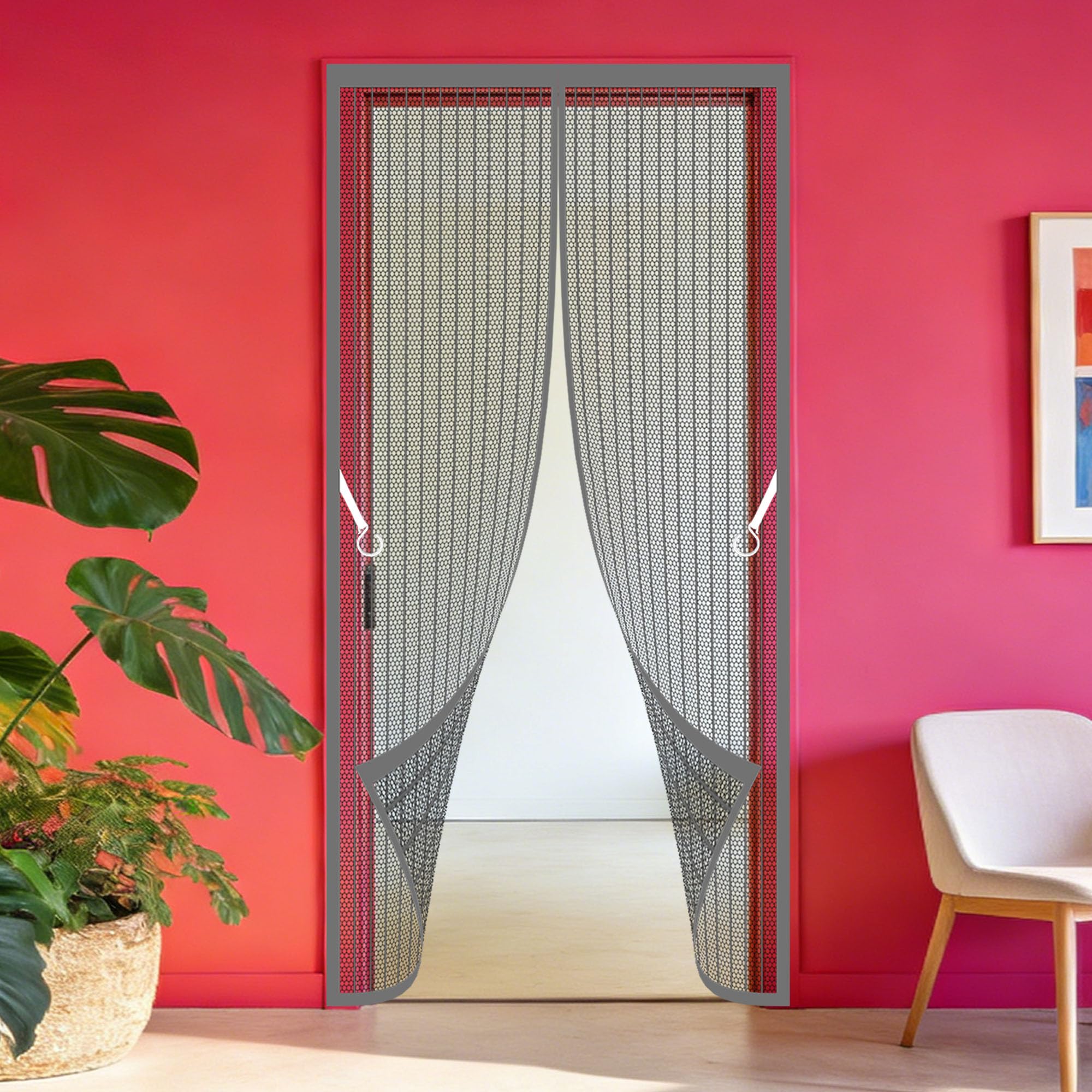 Magnetic Screen Fly Doors 78 x 210 cm with Magnetic Closure Screen Door Fly Keeping Out Flies Bug for Home, Bedroom, Living Room, Kitchen, Patio, Grey