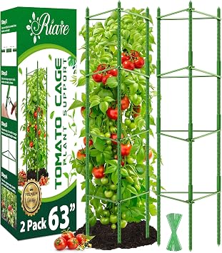 Riare 2 Pack 5.2 FT Tomato Cages for Garden- 63inches Heavy Duty Garden Stakes, Adjustable Tall Tomato Plant Support Tomato Trellis Cage for Pots, Raised Garden Bed, Climbing Vegetables Plants Flowers
