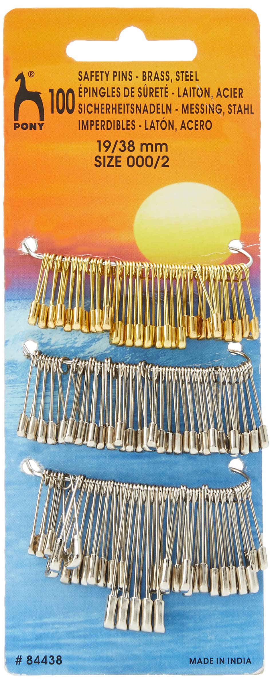 Pony Assorted Safety Pins, 100 pins sizes 19 to 38mm, Pony, p84438