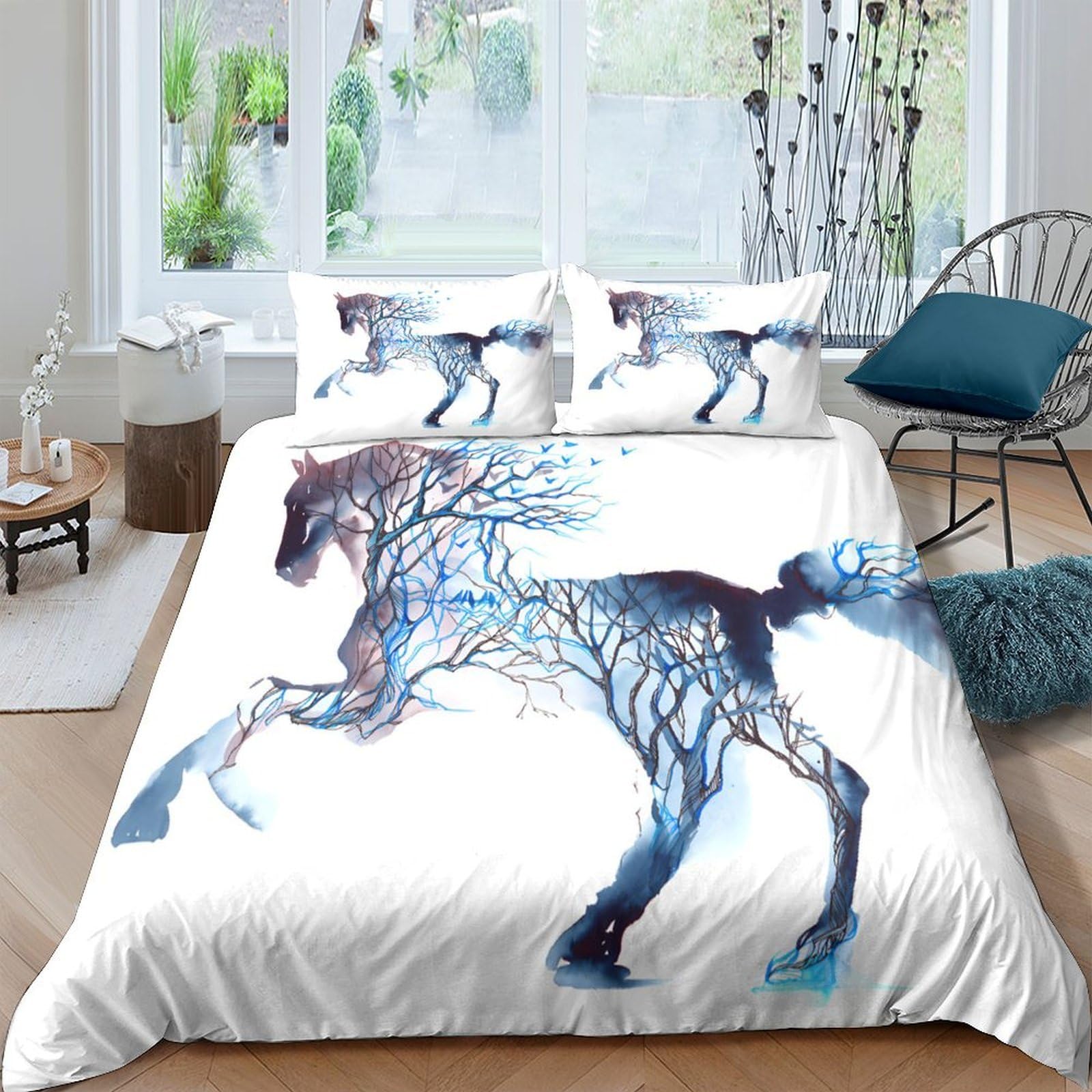 Ctjqhvkz Style-6 3D Printed Fantasy Horse Fitted Sheet Microfiber Soft Breathable Dream Tree Bed Cover For Bedroom Dorm Mattress Protection Decor Single（135X200cm）