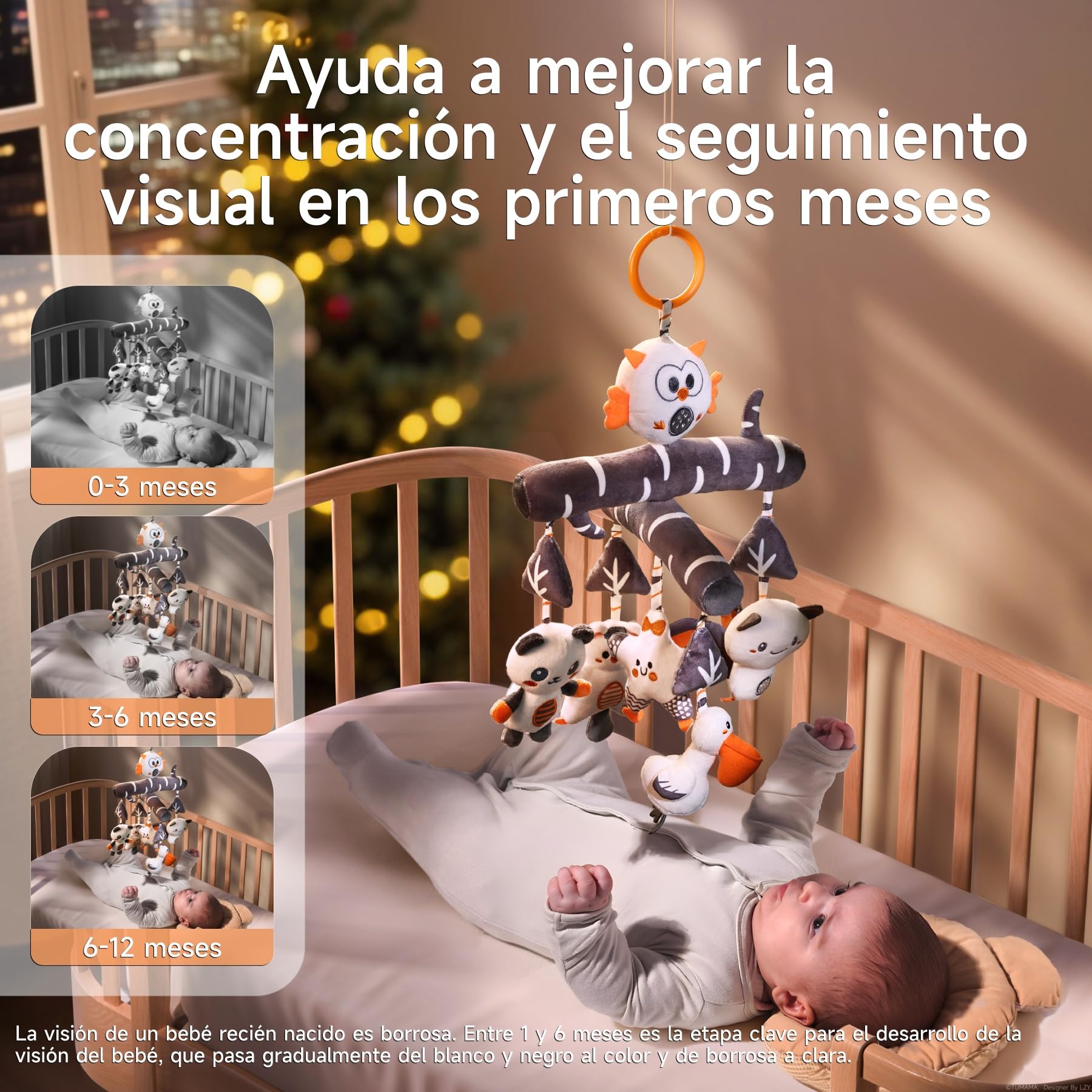 TUMAMA Juguetes Carro Bebes 0 2 3 5 6 9 Meses con Sonido, Blanco y Negro Sonajero Juguete para Bebe, Peluche Animales Colgante Juegos Recien Nacido Niños Niñas Cuna Coche Carrito Cochecitos Regalos