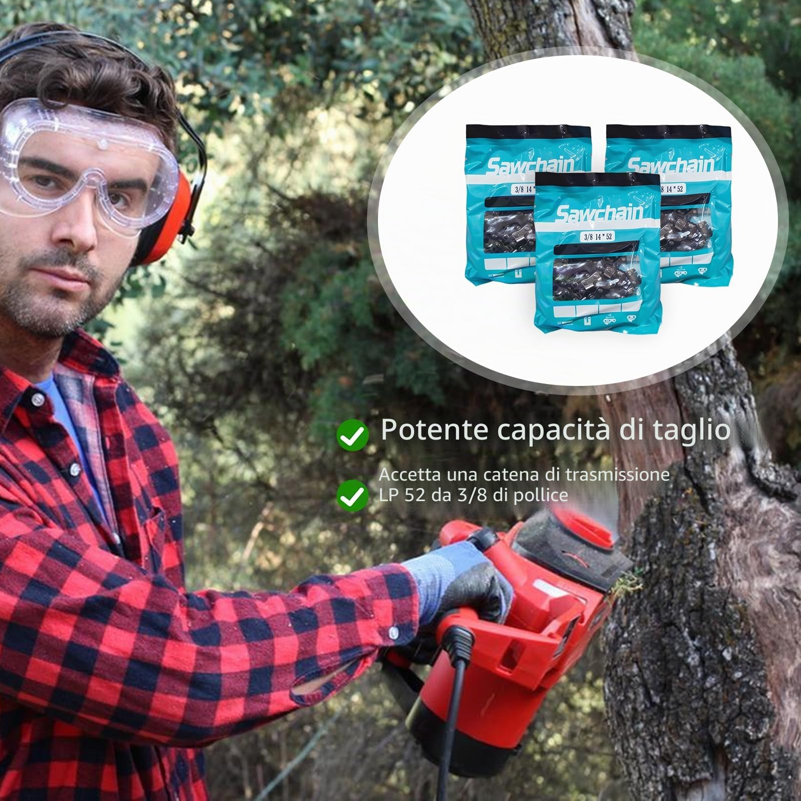 3 x catena motosega 35 cm, 3/8" LP 52 maglie calibro 1,3 mm – catena di ricambio antirimbalzo per guida da 14 pollici, compatibile con Husqvarna Dolmar Einhell Makita Hitachi Oregon