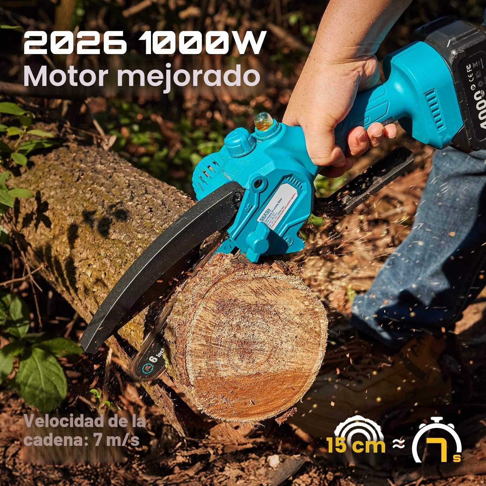 Seesii Mini motosierra inalámbrica de 15,24 cm con 2 pilas de 4000 mAh, sierras eléctricas para ramas de árboles, pequeñas motosierras de corte de extremidades, regalo para hombres, padre