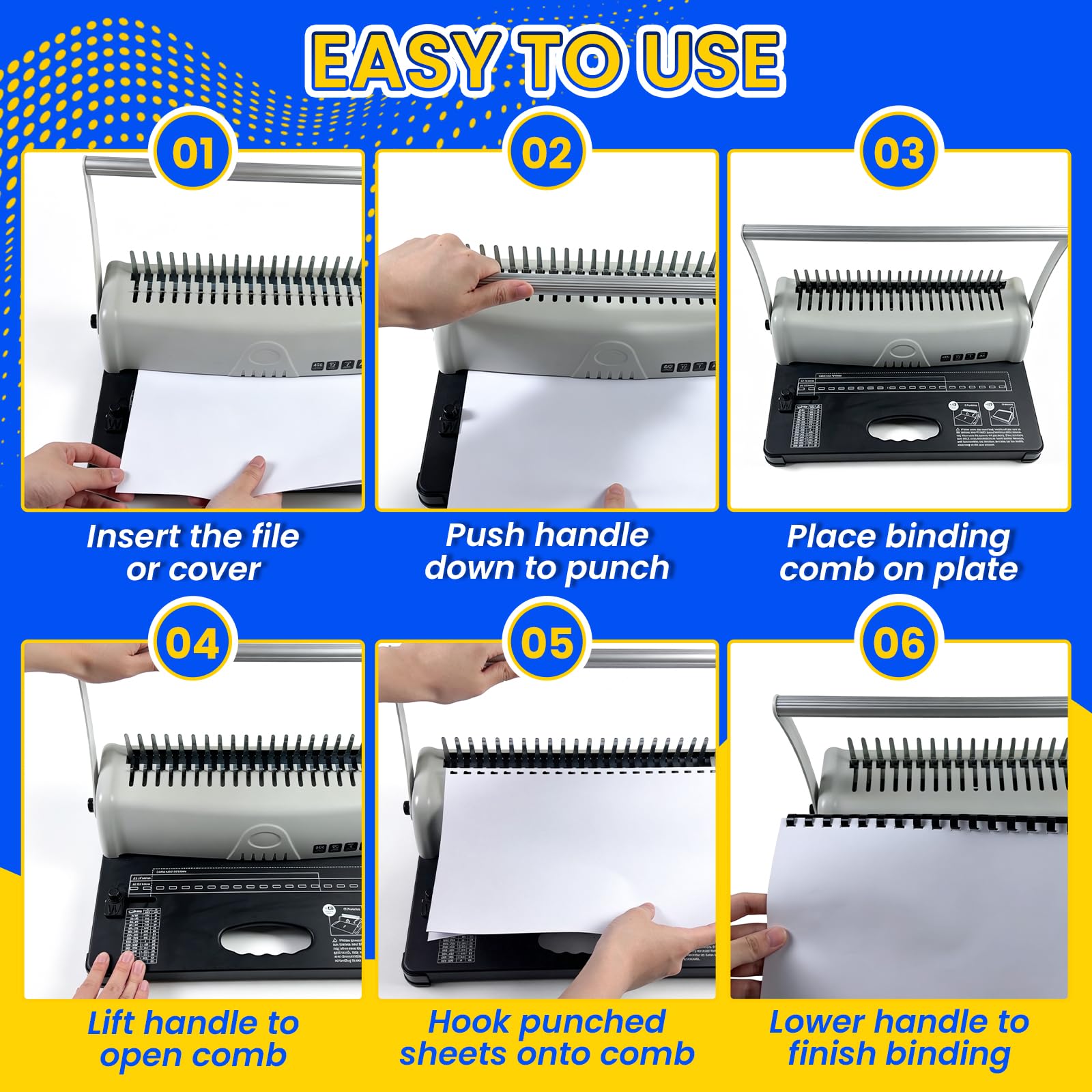 NATGAI Relieuse à peigne 21 trous avec 100 peignes en PVC, 450 feuilles pour documents A4/A5/lettre, kit de reliure manuelle pour bureau, école et carnet