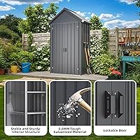 Vista 5 de AECOJOY Cobertizo de Almacenamiento al Aire Libre Impermeable, Gabinete Alto Vertical con Estantes y Puerta Doble, Cobertizos para Herramientas