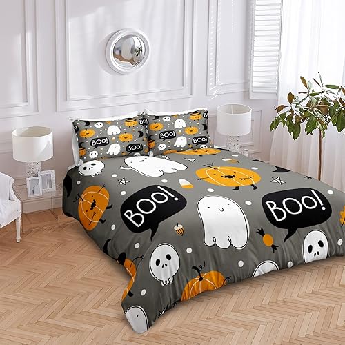 Miniatura 239 de Pumpkin Bedding Halloween Duvet Cover Set Funny Evil Pumpkin Pattern Design Black Halloween Bedding Set Queen 1 Duvet Cover 2 Pillowcases