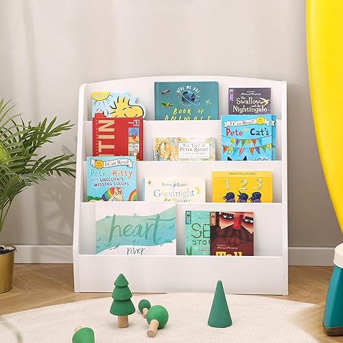 Miniatura 1 de TOETOL Estantería infantil de 4 niveles, estantes de exhibición de libros para aulas, salas de juegos y guardería, estante de madera para libros